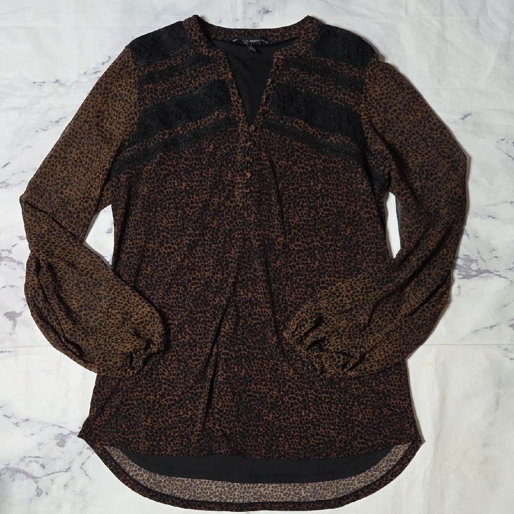 White House Black Market Leopard Print Blouse with Lace Detail